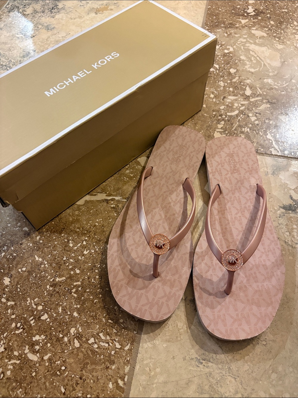Michael Kors Rose Gold Jinx Flip Flop Sandals